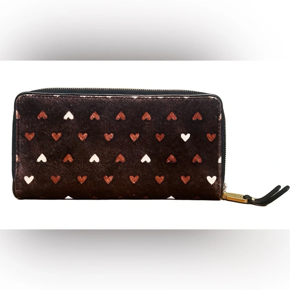 C Wonder Brown Calf Hair Hide with Heart, Zip Wallet - Picture 2 of 10